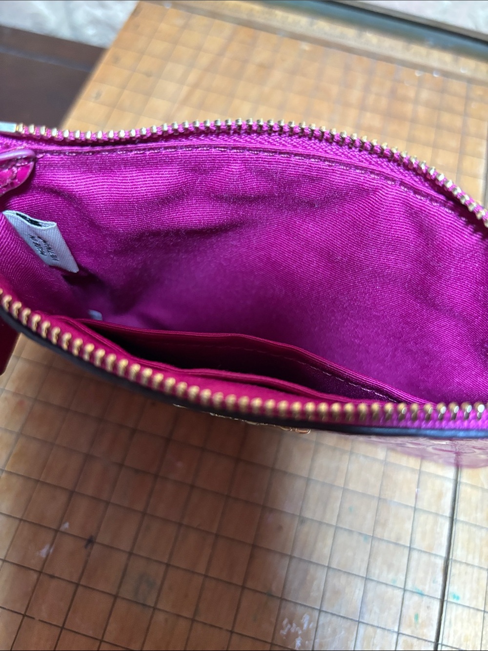 Coach Patent Debossed Signature C Wristlet Corner Zip w Gold Tone Hot Pink - Picture 12 of 17
